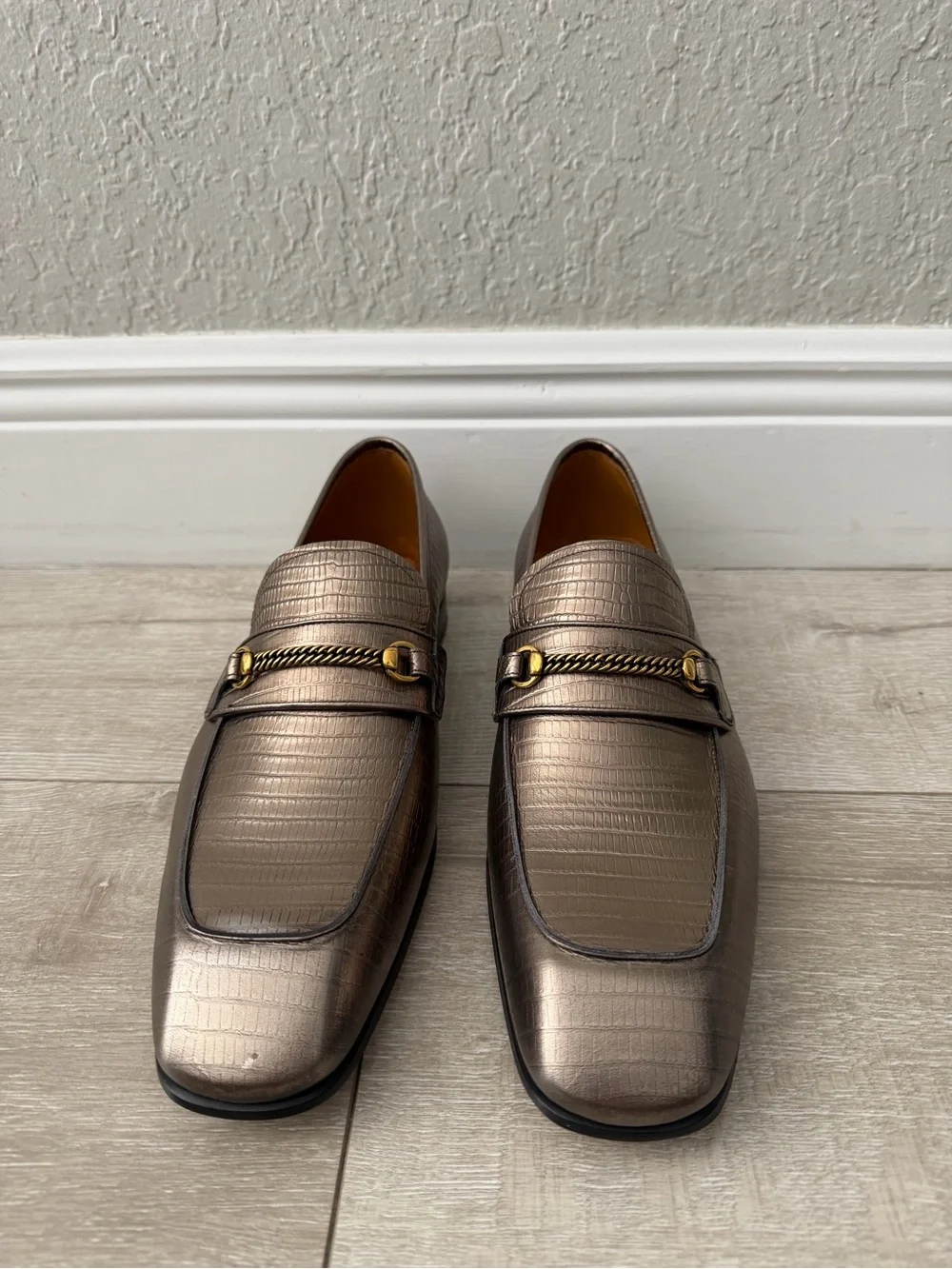 Tom Ford light gold Embossed Leather Bit Loafers men 11.5